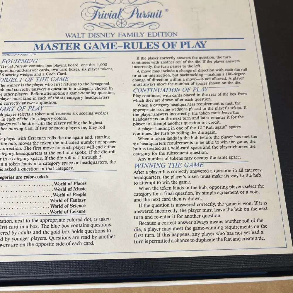 Trivial‎ Pursuit Walt Disney Family Edition Master Game Vintage 1985